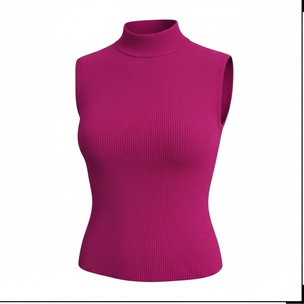 Preston & York Petites Sleeveless Mock Neck Knit Top Magenta Womens Petite Large